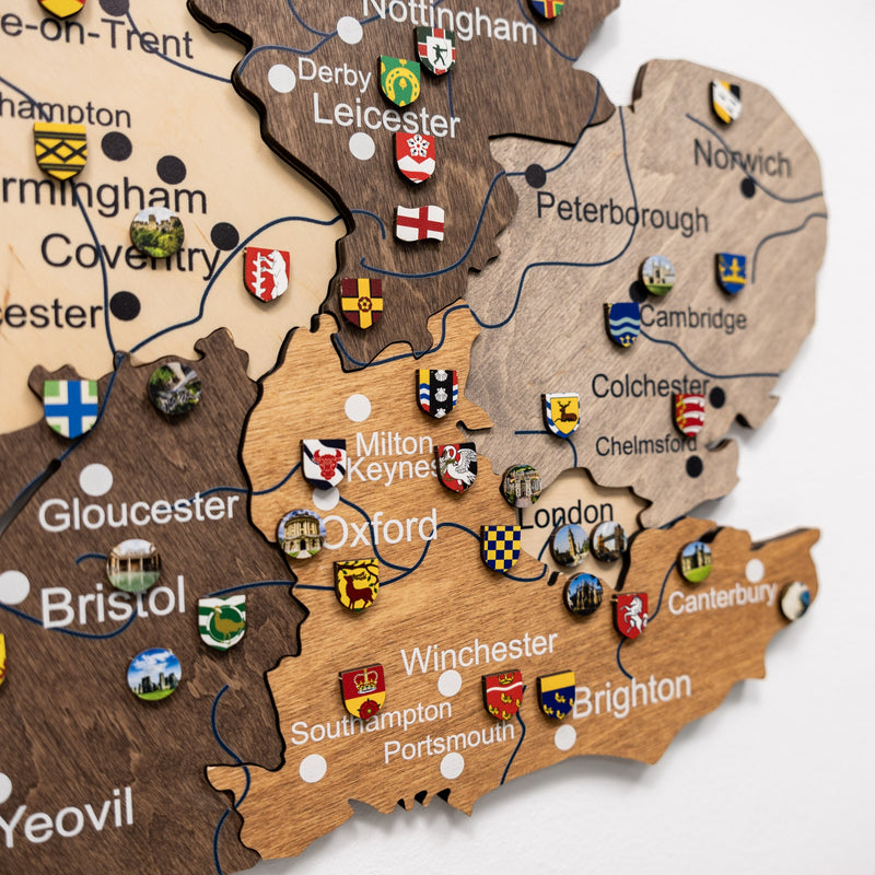 3D Wooden Map of the United Kingdom - Multicolor