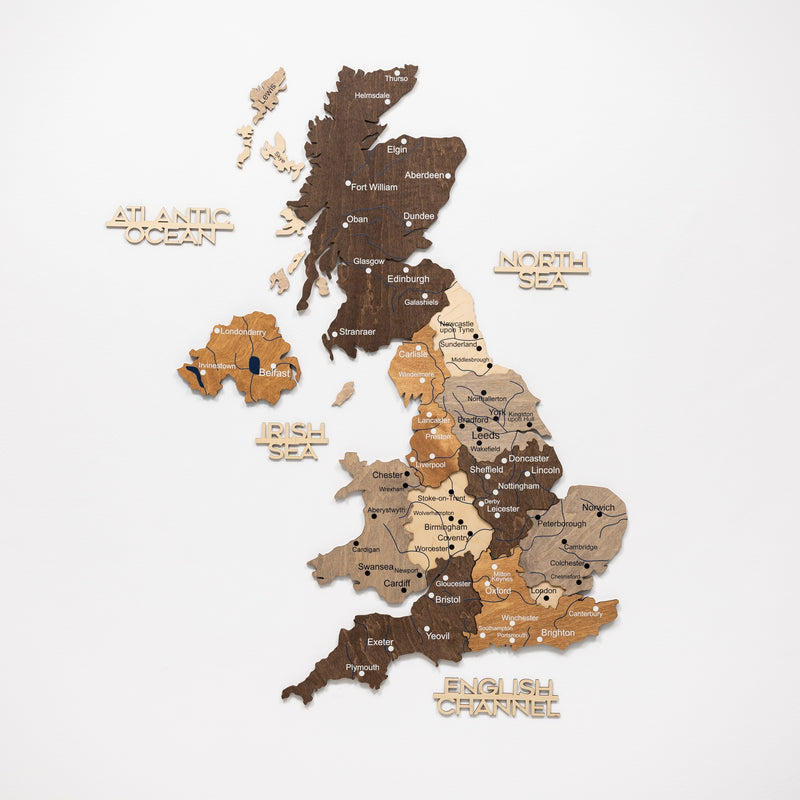 3D Wooden Map of the United Kingdom - Multicolor