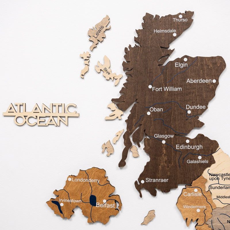 3D Wooden Map of the United Kingdom - Multicolor