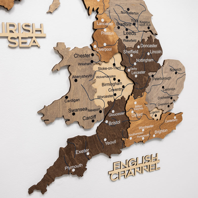 3D Wooden Map of the United Kingdom - Multicolor