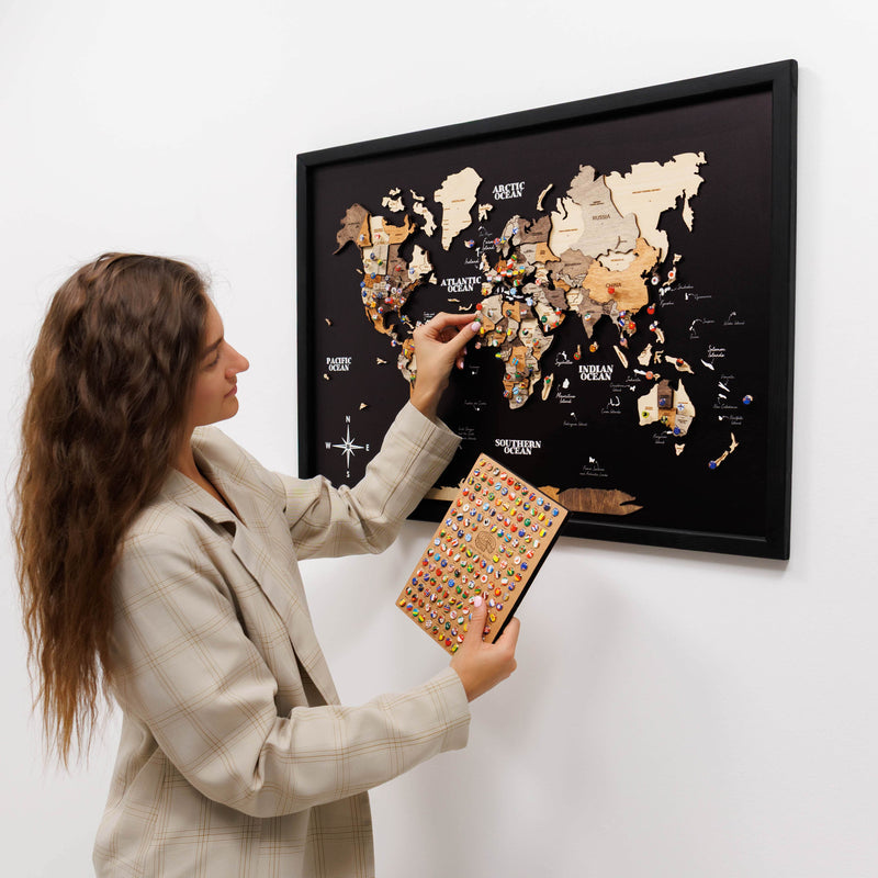 3D Wooden Panel World Map Multicolor