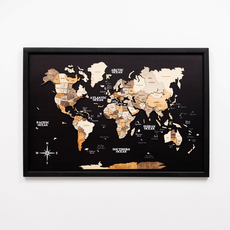 3D Wooden Panel World Map Multicolor