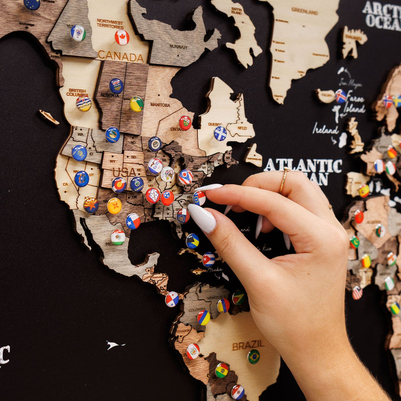 3D Wooden Panel World Map Smokey