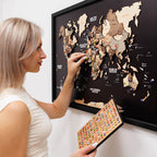 3D Wooden Panel World Map Smokey