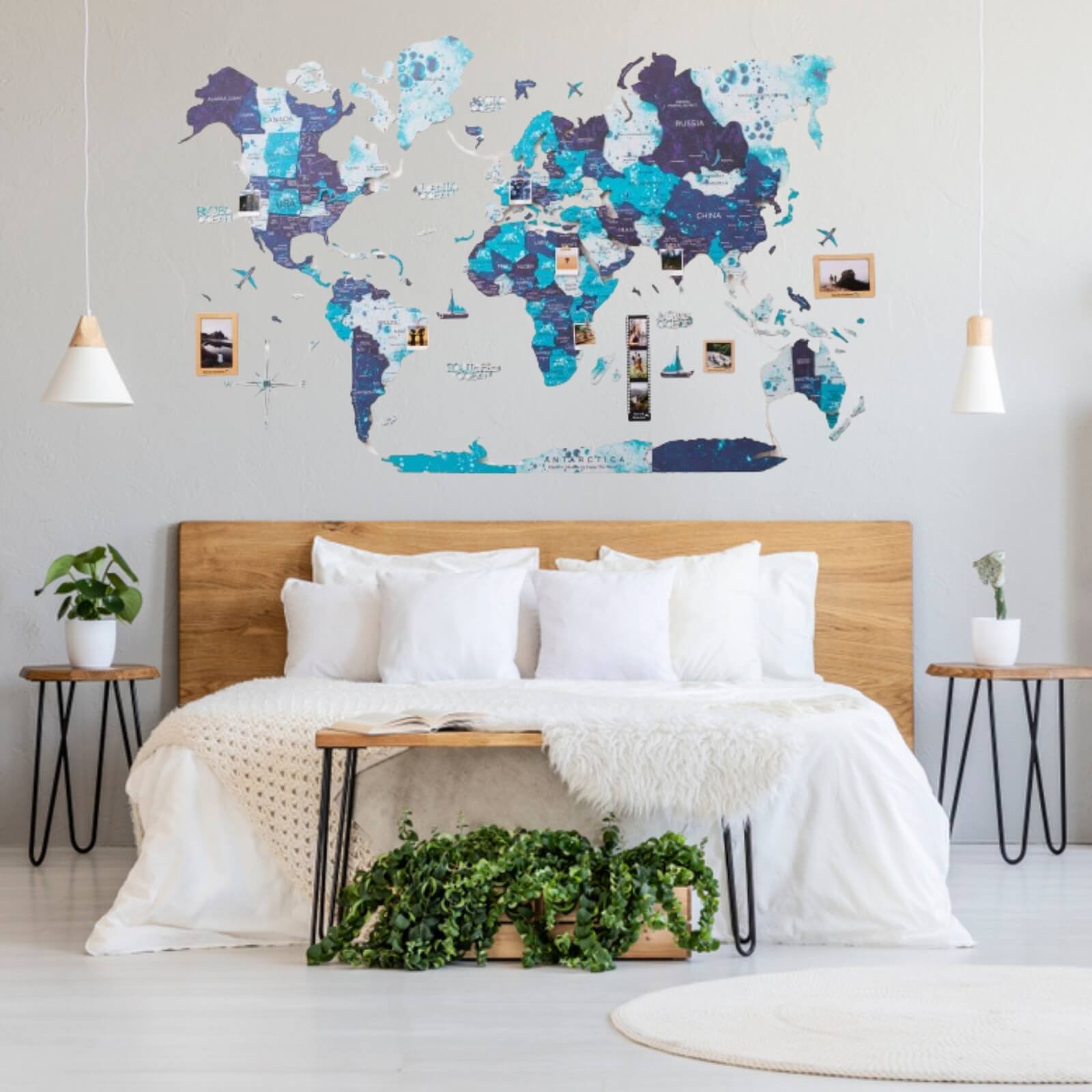 led wooden world map