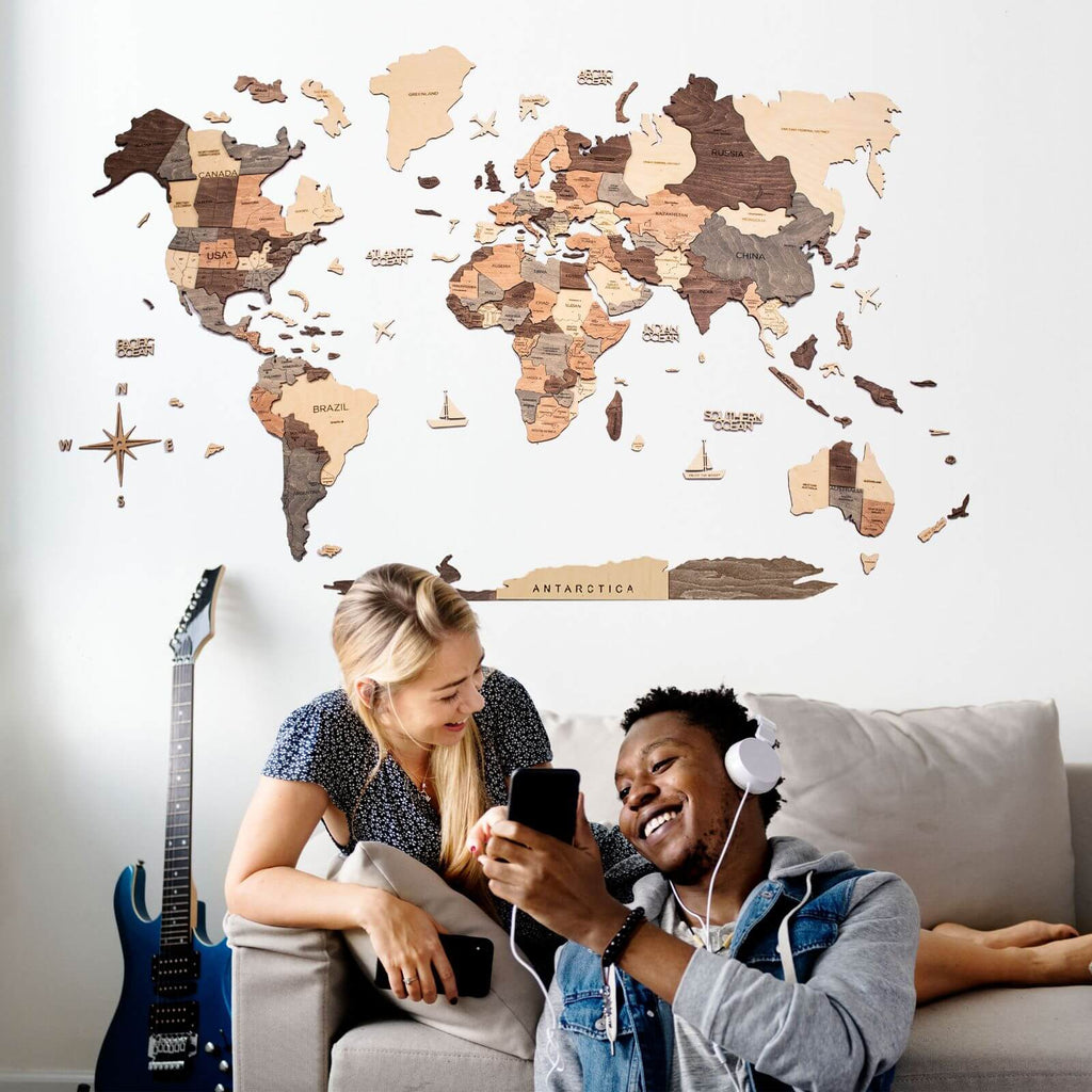 wooden world map for wall