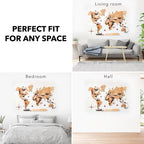 3D Solid Wooden World Map - Ash