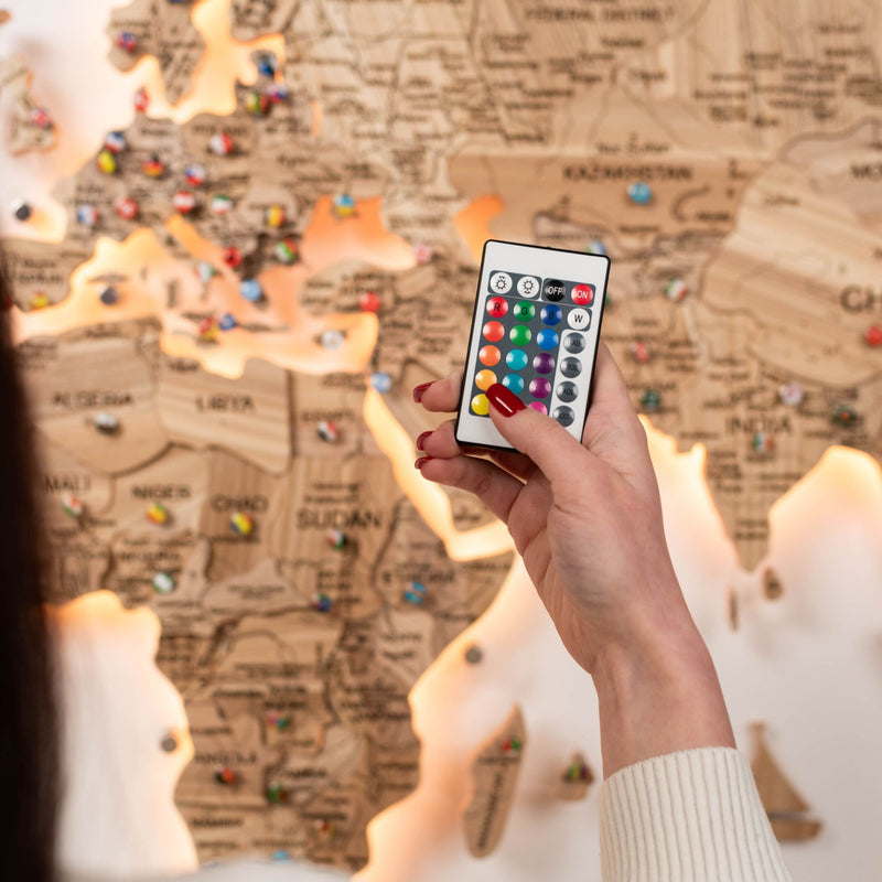 3D Solid Wooden World Map - Ash