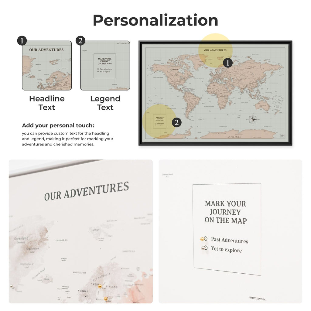 world push pin travel map on canvas
