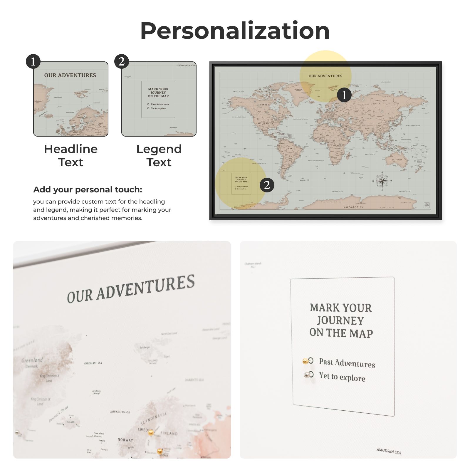 world push pin travel map on canvas