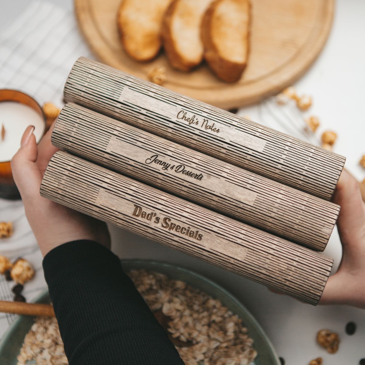 wooden recipe books