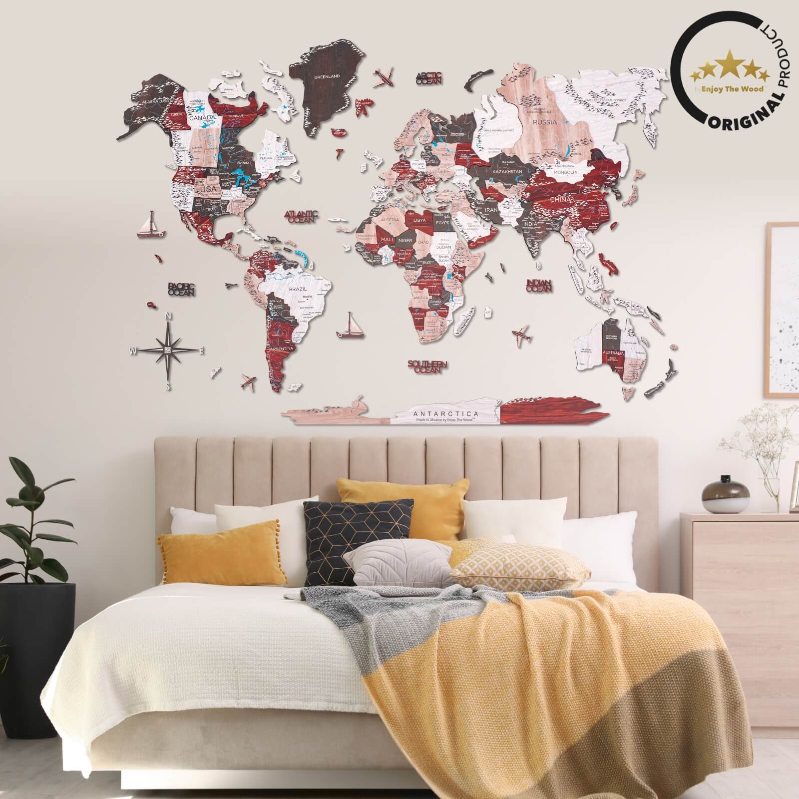 3D colored urban wall world map