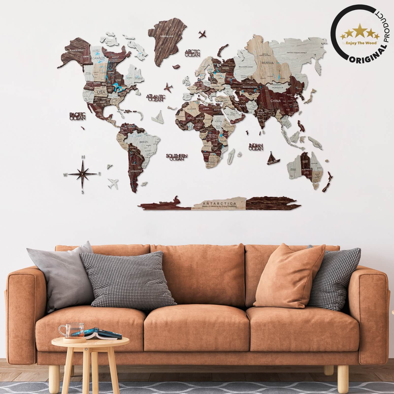 3D colored world map for wall