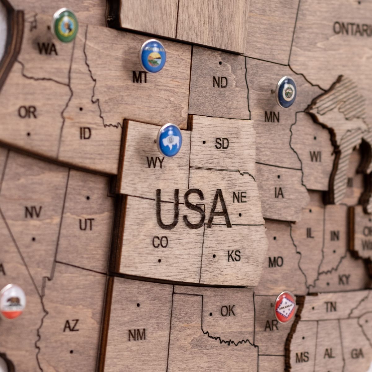 3D Wooden USA Map Multicolor