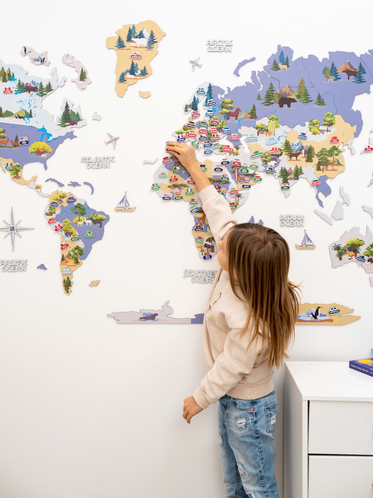 Nursery World Map Indigo