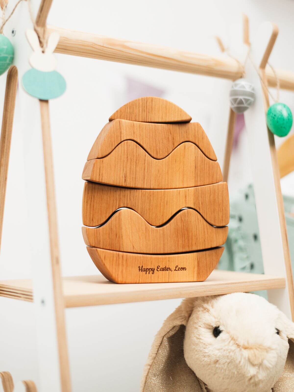 wooden egg stacking toy