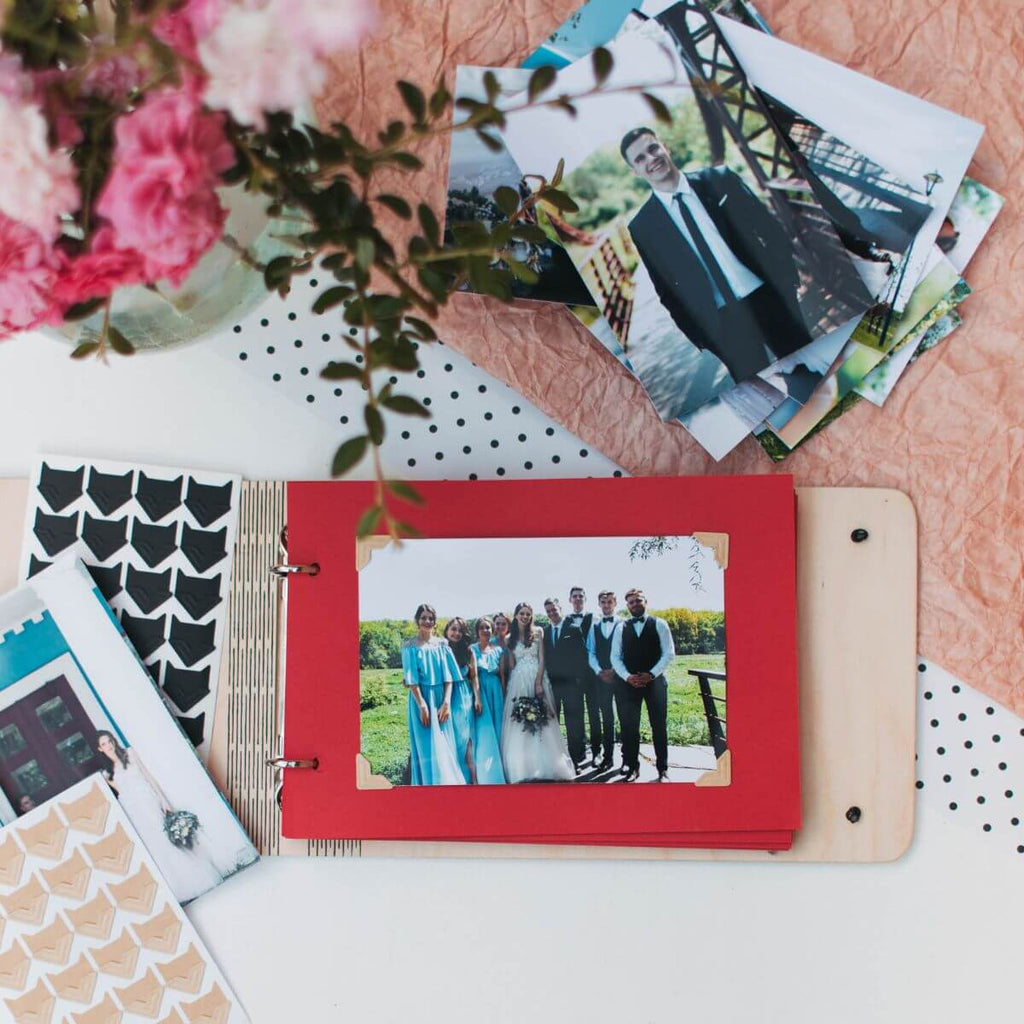 photo album on wood 