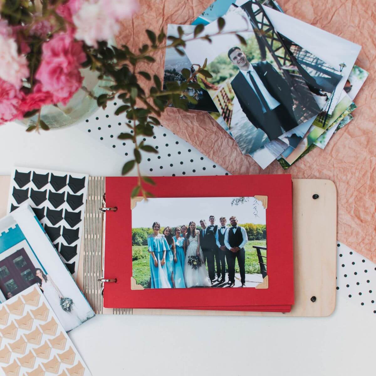 photo album on wood 