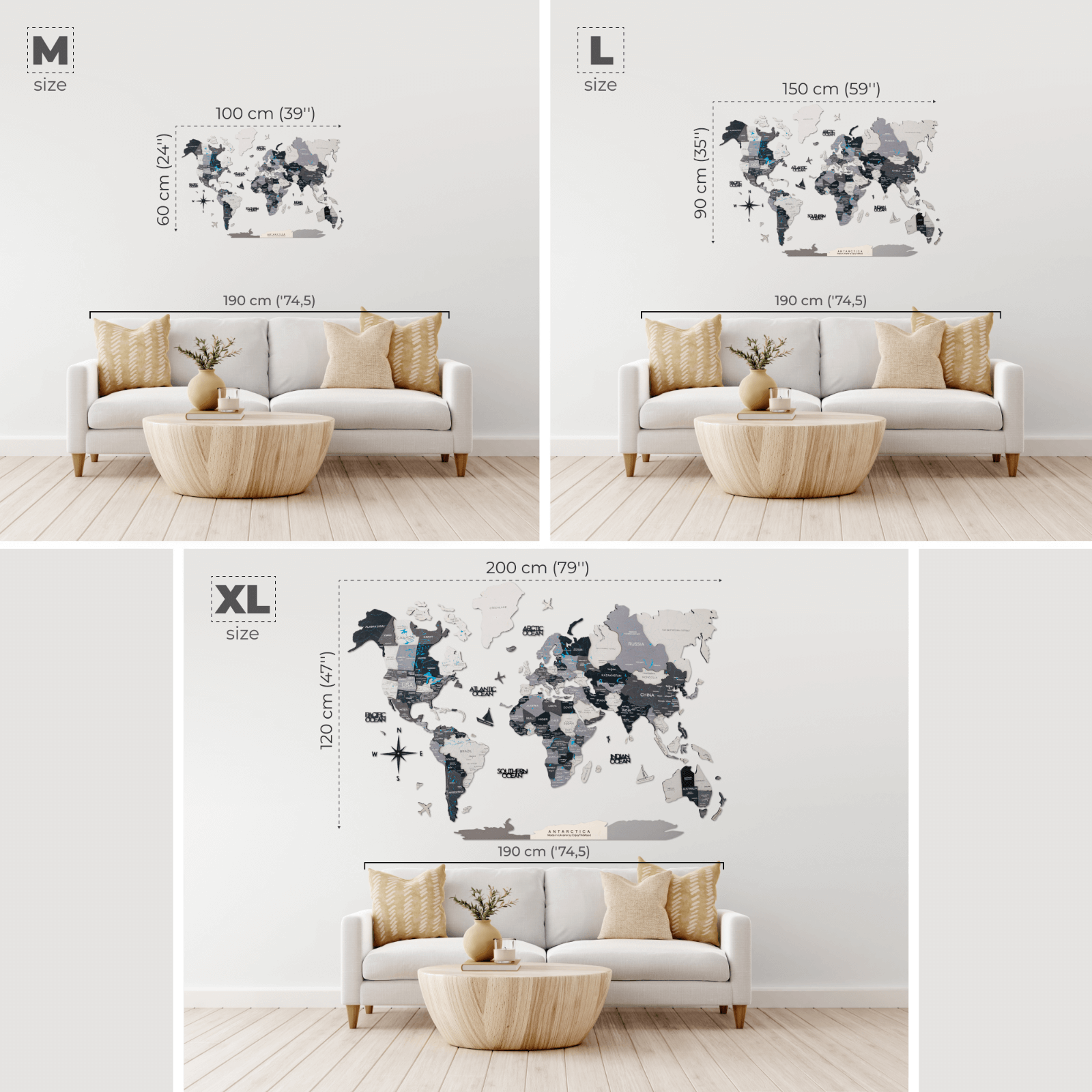 Bundle: 3D Colored Map with 9 Photo Frames and Flags Pins