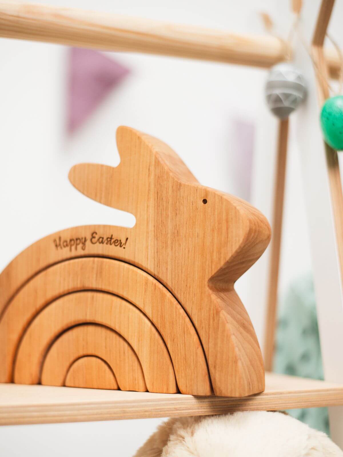  bunny toy on wooden