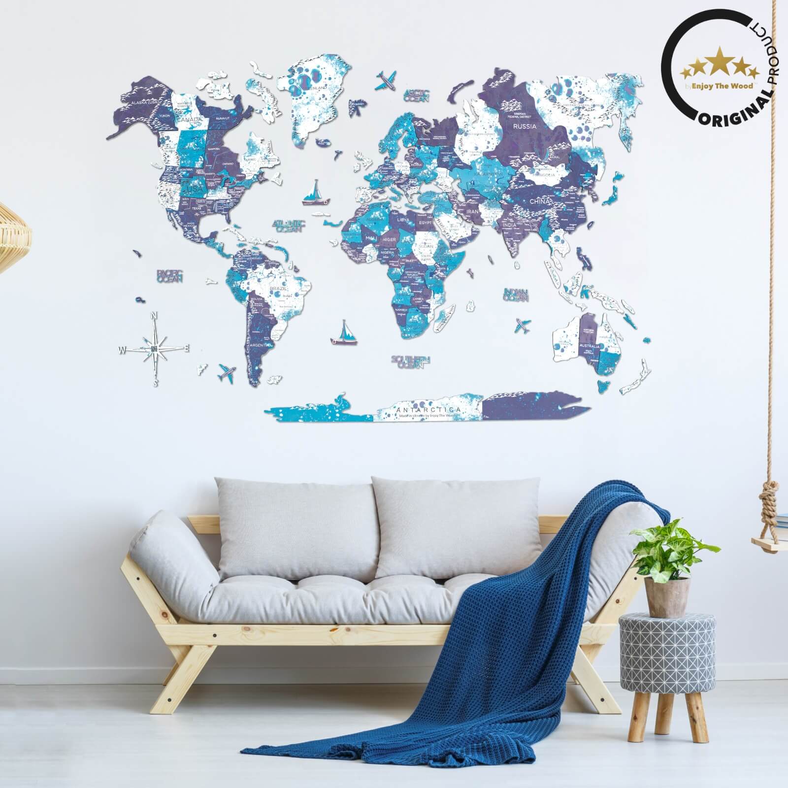 colored wooden world map