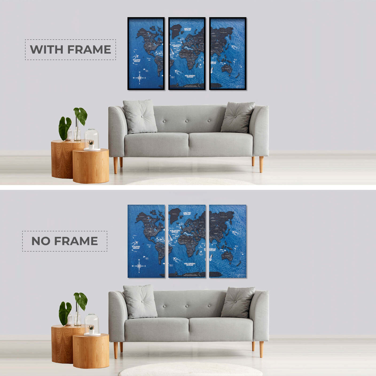 triptych world map