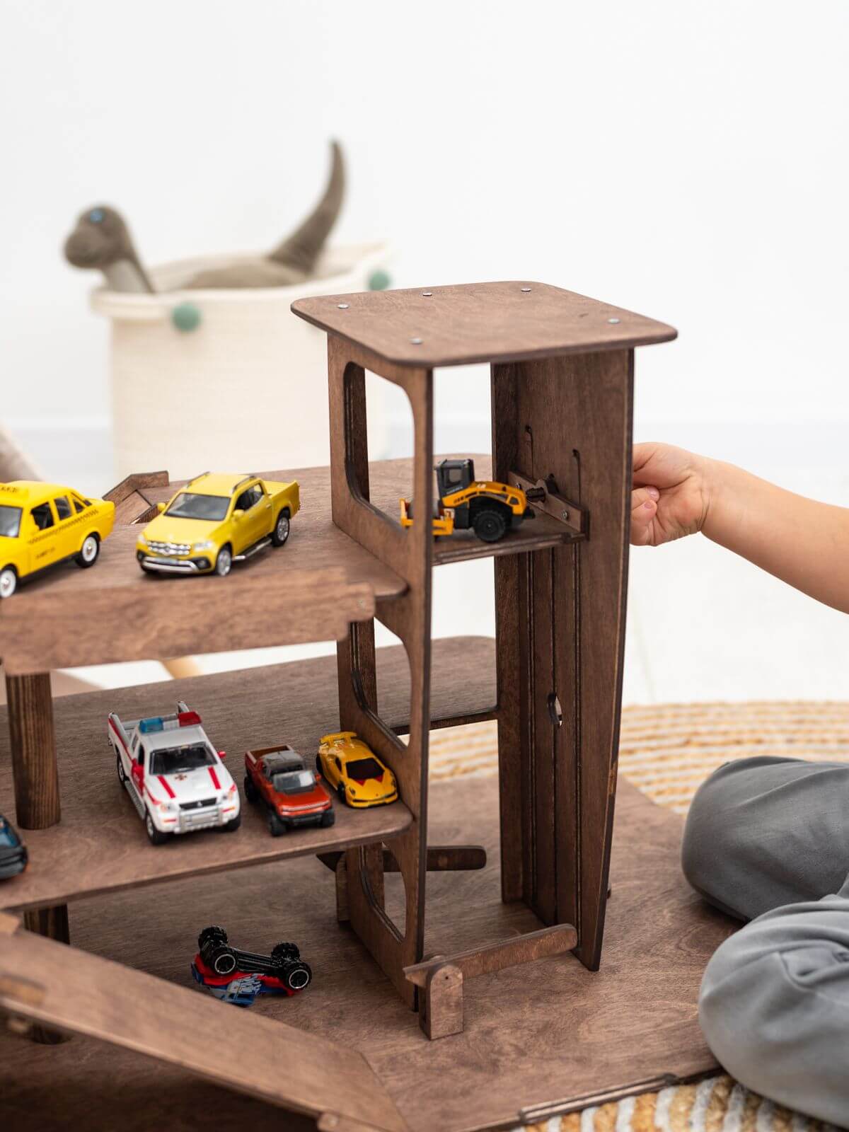 toy car garage with elevator