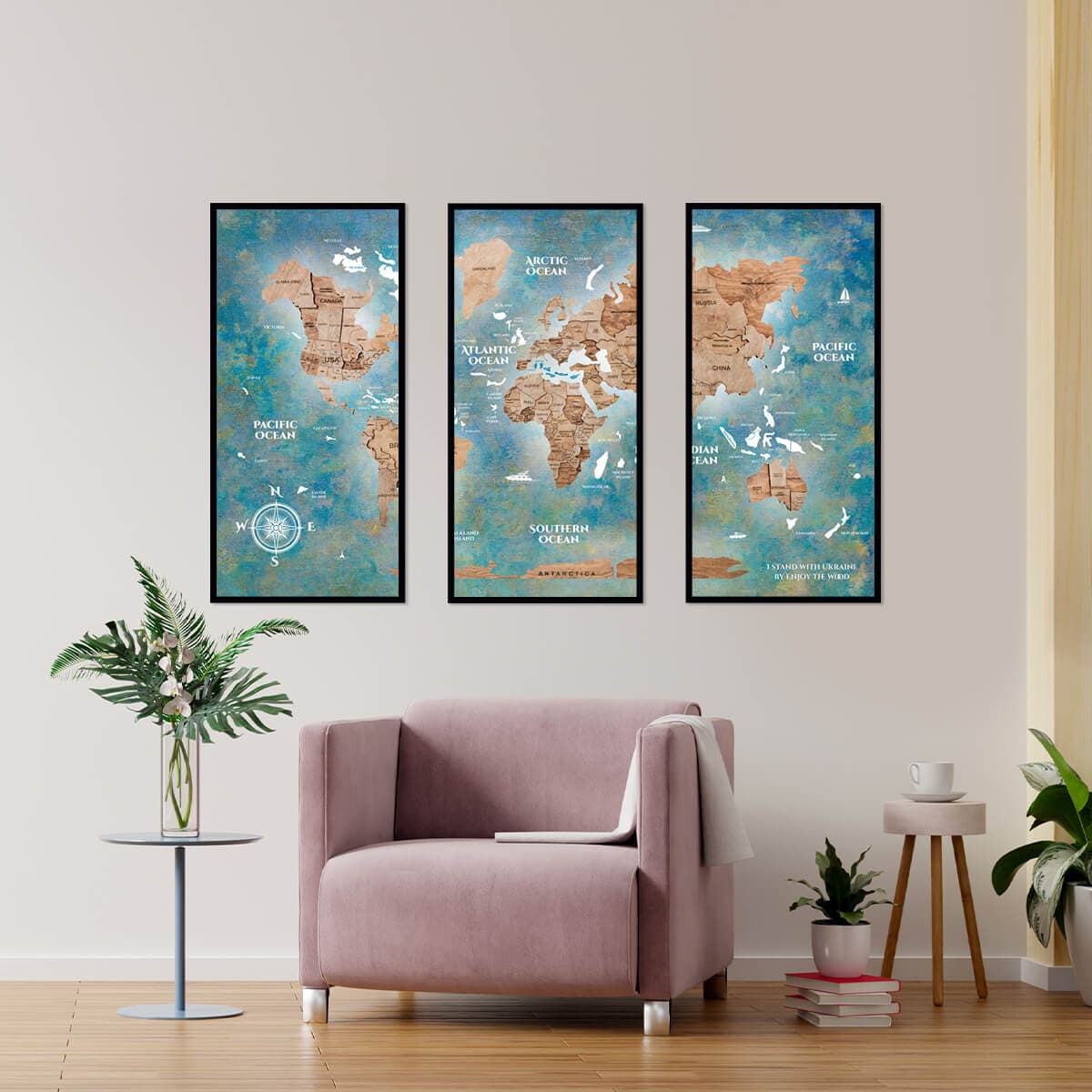 3 panel wall map 