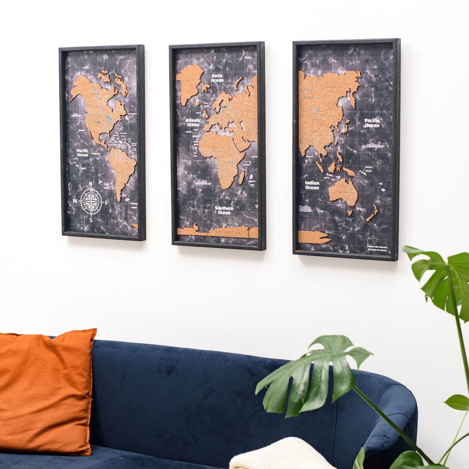 world map triptych
