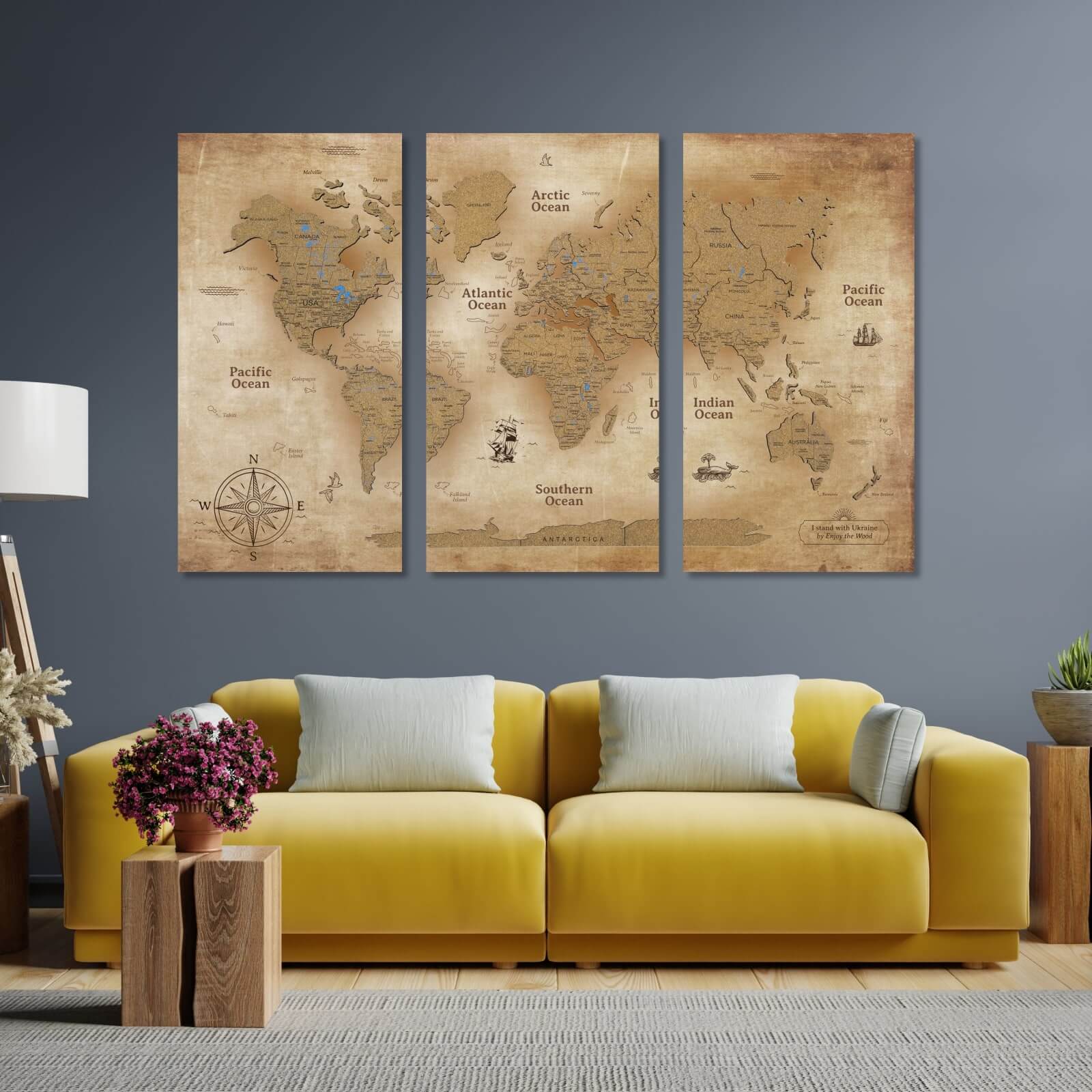 cork world map triptych