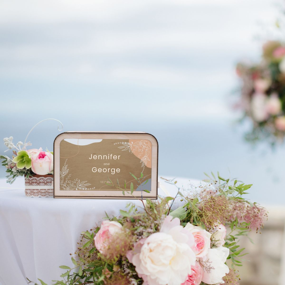 wedding card box on wood 