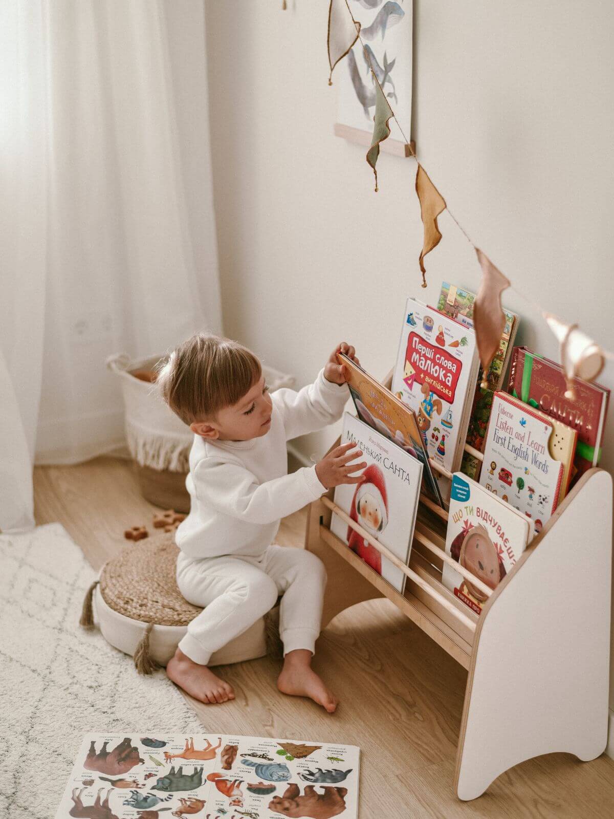 natural wooden bookshelf