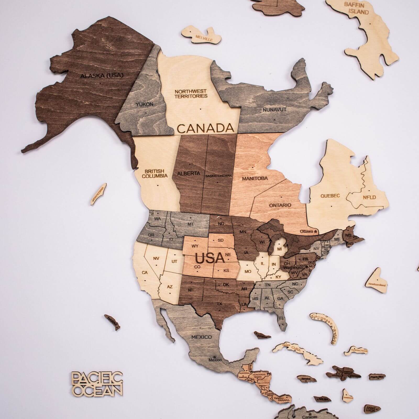 wooden world map decor