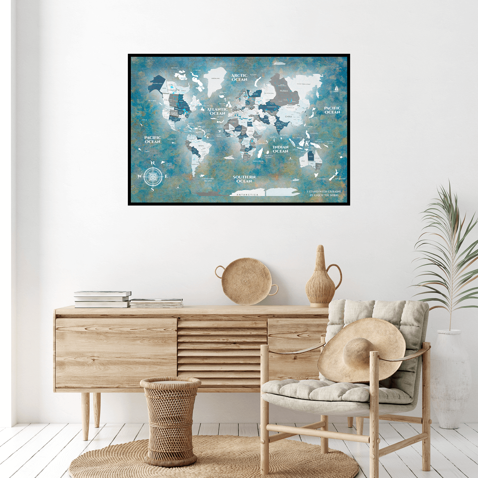 wooden panel world map