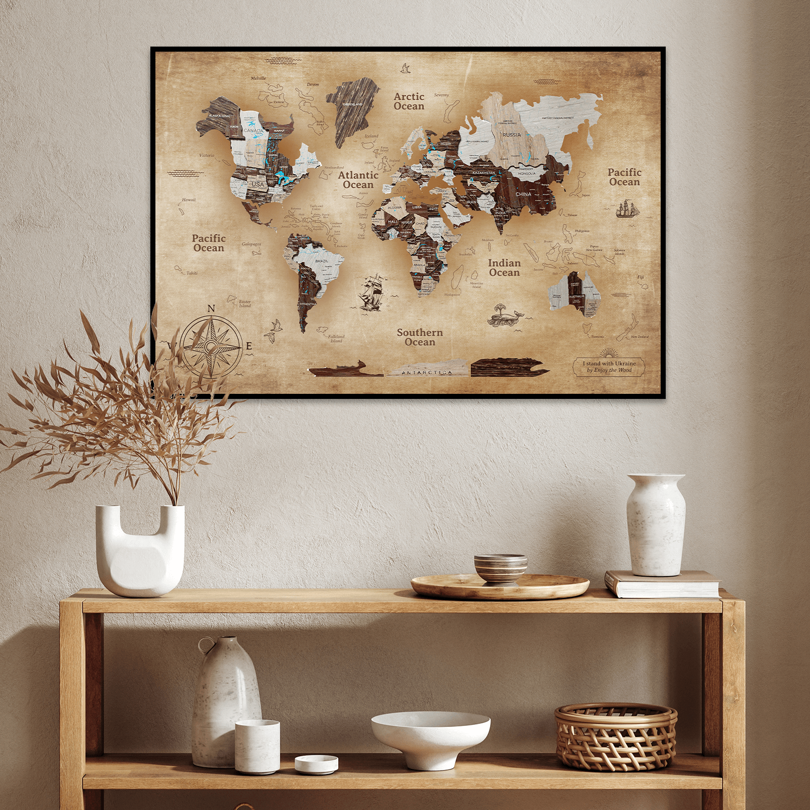 wooden map on bord