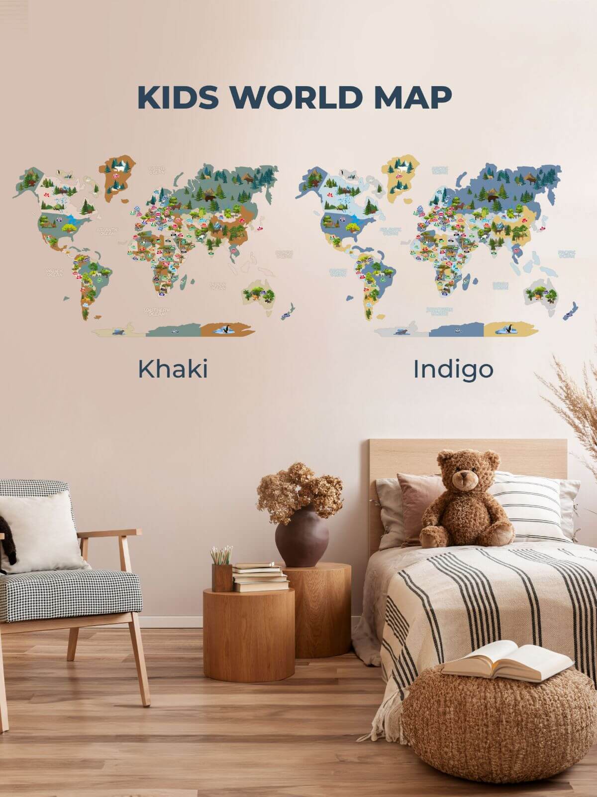 kids world map wall art